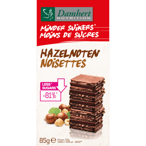 Damhert Minder Suikers Chocoladetablet Hazelnoten